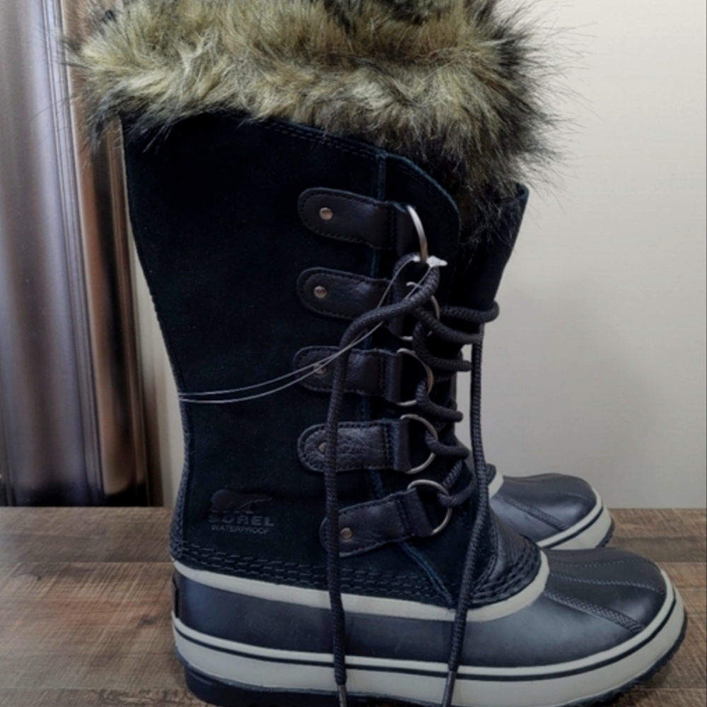 Sorel Black Winter & Rain Boots with Fur Trim. New with Box.